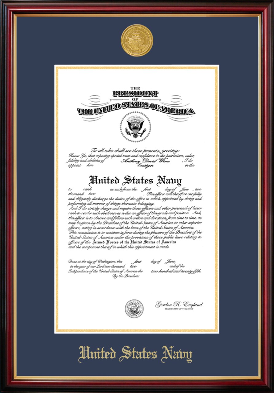 Patriot Frames Navy 10x14 Certificate Petite Frame with Gold Medallion